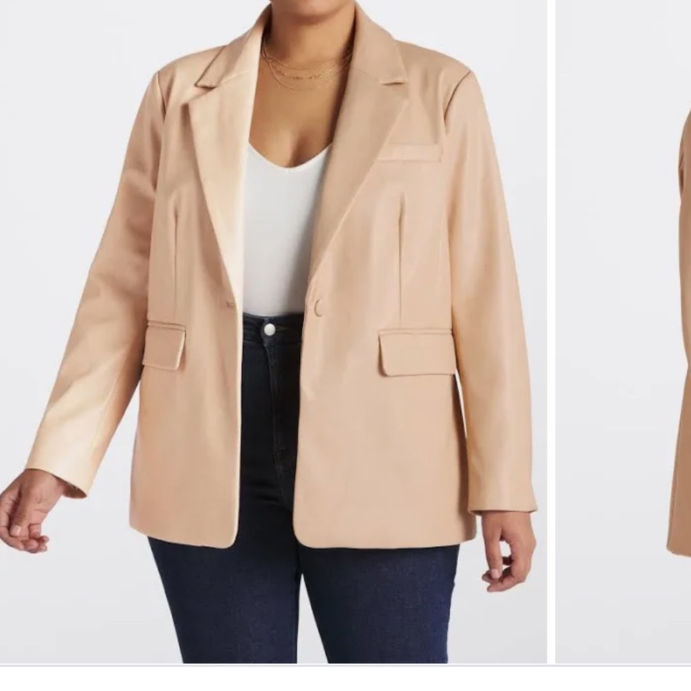 Beige Faux leather blazer XL